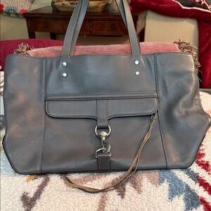 Rebecca Minkoff Gray Leather Tote Bag, Small Zipper Purse, Silver Hardware